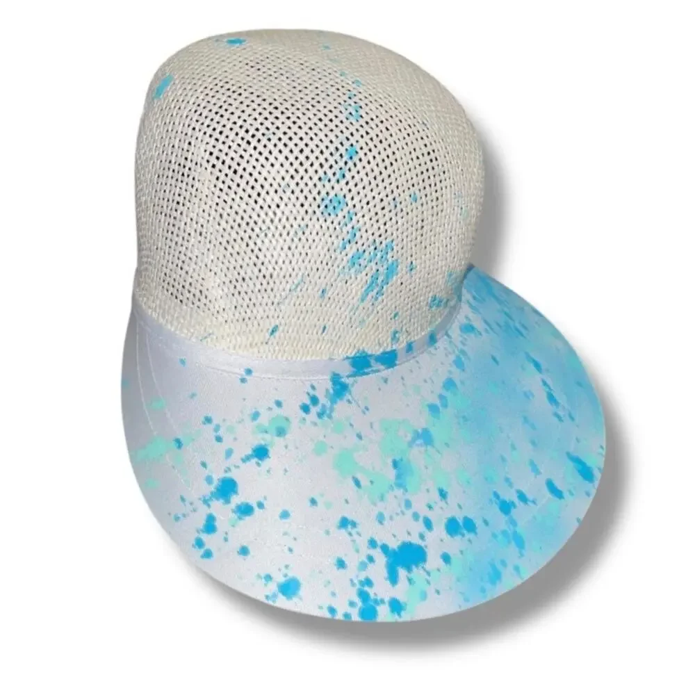 Sun N Sand Wide Brim Sun Hat Blue Splatter Paint Woven Mesh Summer Beach Travel